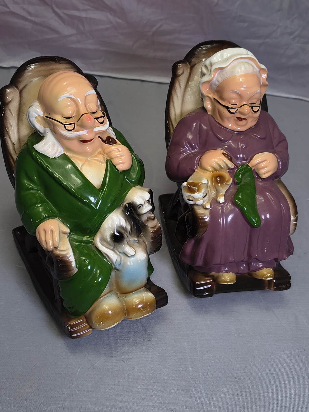 Ceramic Elderly Couple Bank Figurines Retirement Fund Savings